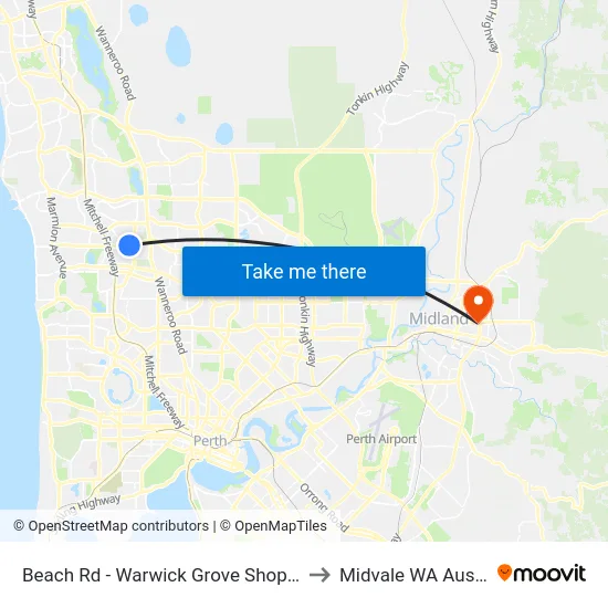 Beach Rd - Warwick Grove Shopping Ctr to Midvale WA Australia map