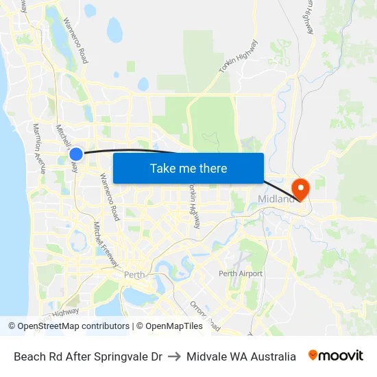 Beach Rd After Springvale Dr to Midvale WA Australia map