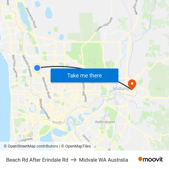 Beach Rd After Erindale Rd to Midvale WA Australia map