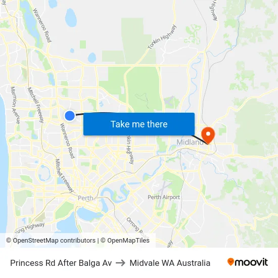 Princess Rd After Balga Av to Midvale WA Australia map