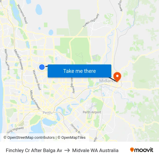 Finchley Cr After Balga Av to Midvale WA Australia map