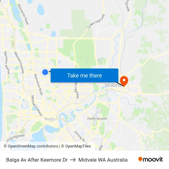 Balga Av After Keemore Dr to Midvale WA Australia map