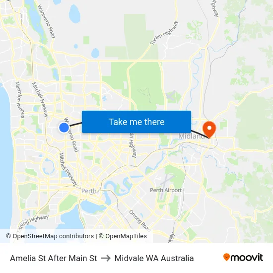 Amelia St After Main St to Midvale WA Australia map