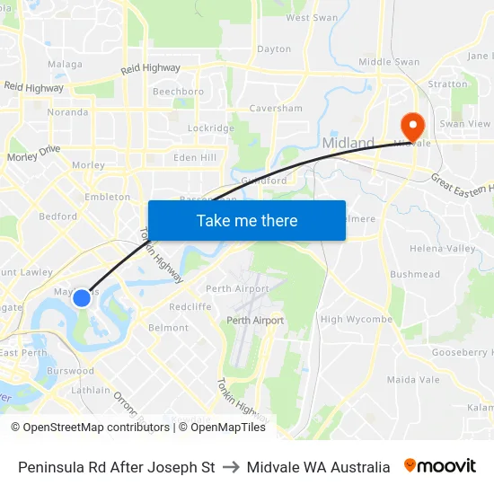 Peninsula Rd After Joseph St to Midvale WA Australia map