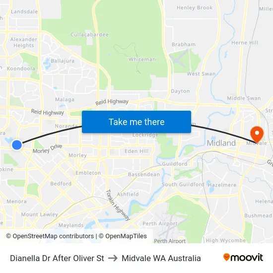 Dianella Dr After Oliver St to Midvale WA Australia map