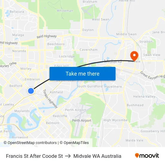 Francis St After Coode St to Midvale WA Australia map
