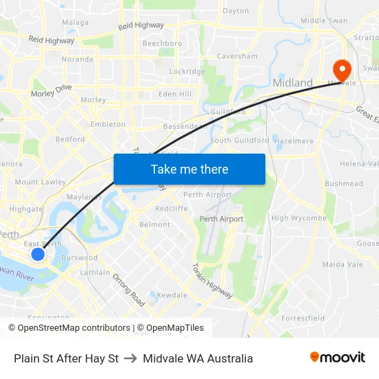 Plain St After Hay St to Midvale WA Australia map