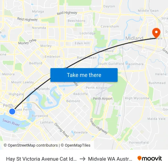 Hay St Victoria Avenue Cat Id 84 to Midvale WA Australia map