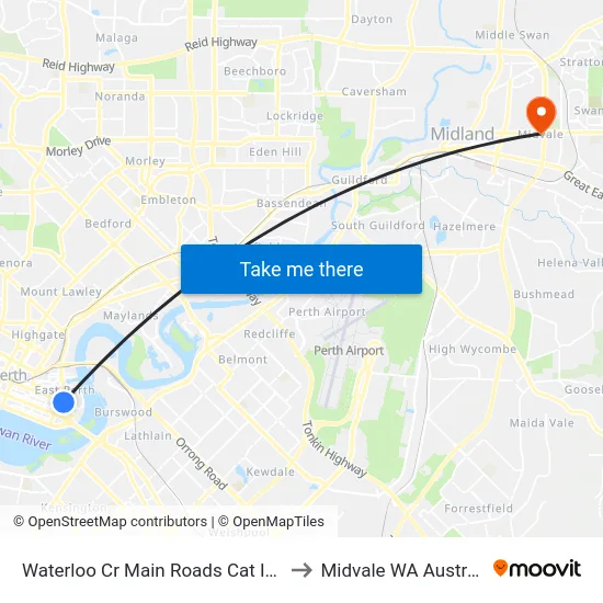 Waterloo Cr Main Roads Cat Id 51 to Midvale WA Australia map