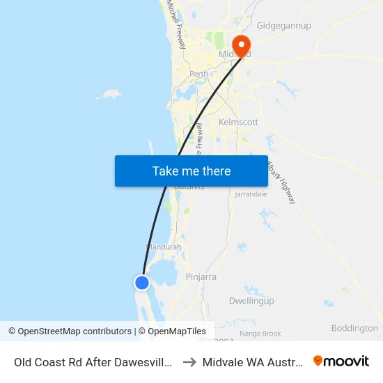 Old Coast Rd After Dawesville Rd to Midvale WA Australia map