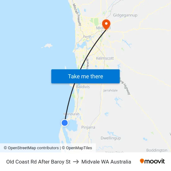 Old Coast Rd After Baroy St to Midvale WA Australia map