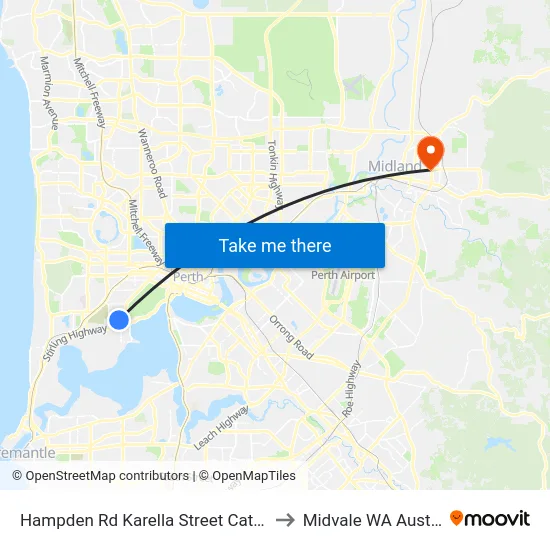 Hampden Rd Karella Street Cat Id 129 to Midvale WA Australia map