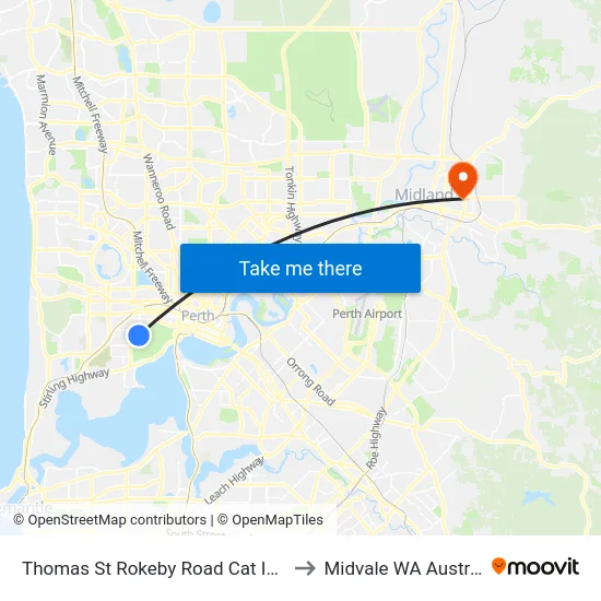 Thomas St Rokeby Road Cat Id 112 to Midvale WA Australia map