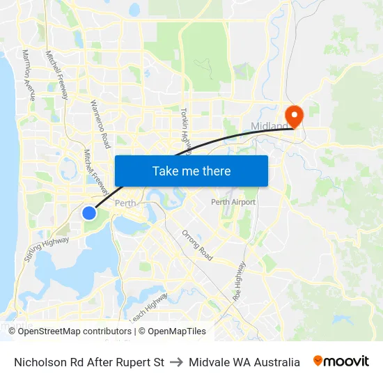 Nicholson Rd After Rupert St to Midvale WA Australia map