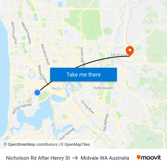 Nicholson Rd After Henry St to Midvale WA Australia map