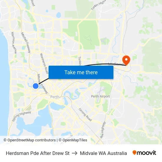 Herdsman Pde After Drew St to Midvale WA Australia map