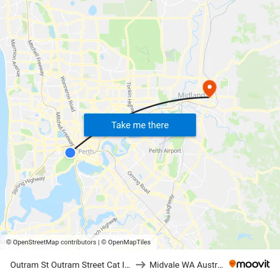 Outram St Outram Street Cat Id 93 to Midvale WA Australia map