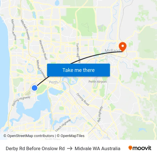 Derby Rd Before Onslow Rd to Midvale WA Australia map