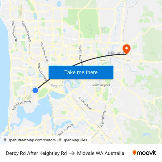 Derby Rd After Keightley Rd to Midvale WA Australia map