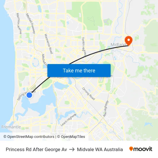 Princess Rd After George Av to Midvale WA Australia map