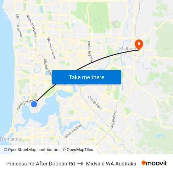Princess Rd After Doonan Rd to Midvale WA Australia map