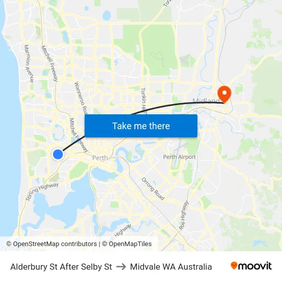 Alderbury St After Selby St to Midvale WA Australia map