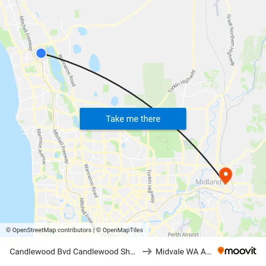 Candlewood Bvd Candlewood Shopping Centre to Midvale WA Australia map