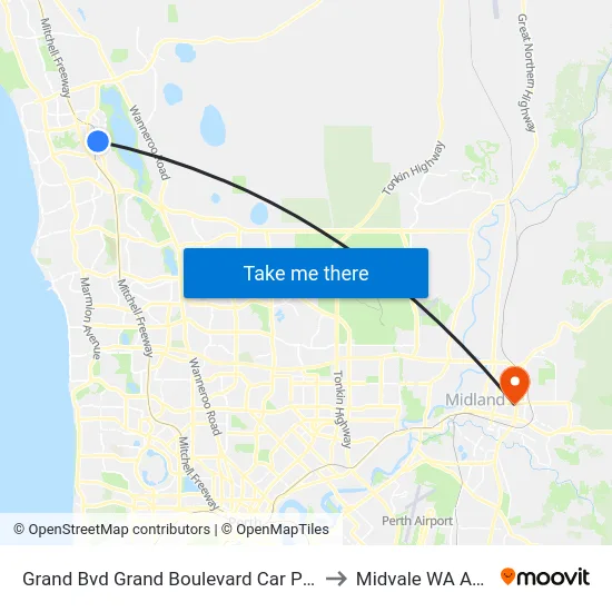 Grand Bvd Grand Boulevard Car Park Cat Id 27 to Midvale WA Australia map