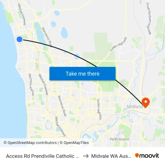 Access Rd Prendiville Catholic College to Midvale WA Australia map