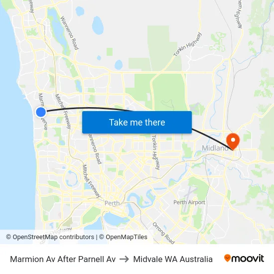 Marmion Av After Parnell Av to Midvale WA Australia map