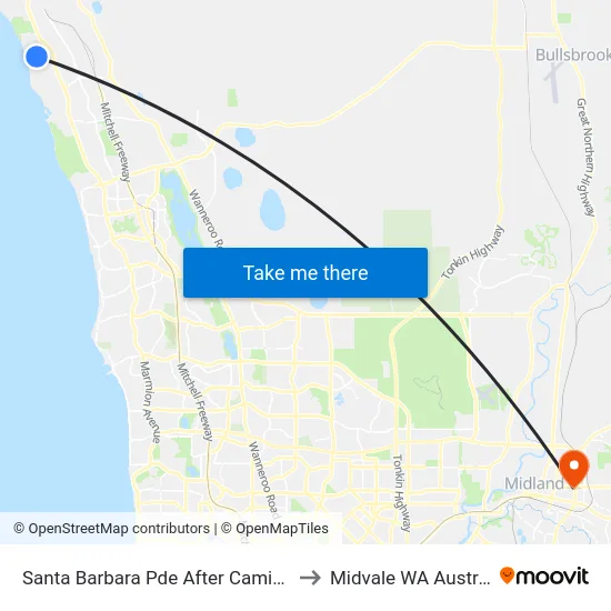Santa Barbara Pde After Camira Wy to Midvale WA Australia map