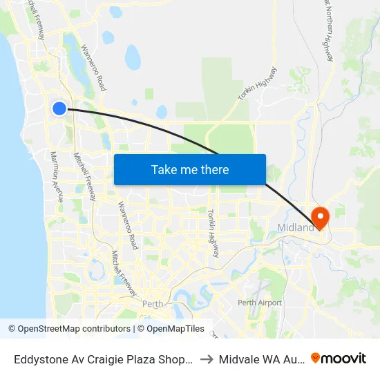 Eddystone Av Craigie Plaza Shopping Centre to Midvale WA Australia map