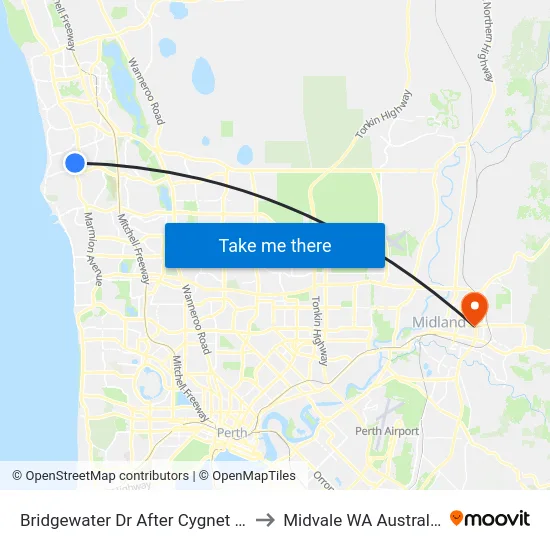 Bridgewater Dr After Cygnet St to Midvale WA Australia map