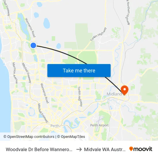 Woodvale Dr Before Wanneroo Rd to Midvale WA Australia map