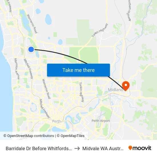 Barridale Dr Before Whitfords Av to Midvale WA Australia map