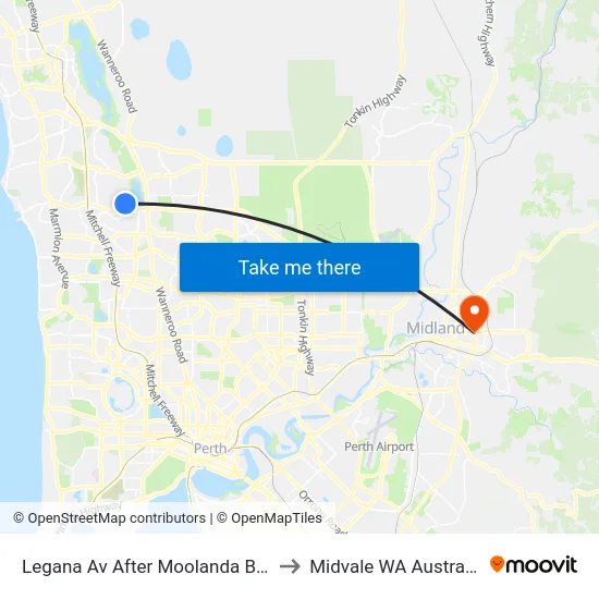 Legana Av After Moolanda Bvd to Midvale WA Australia map