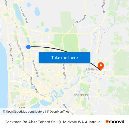 Cockman Rd After Tabard St to Midvale WA Australia map