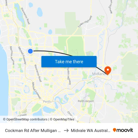 Cockman Rd After Mulligan Dr to Midvale WA Australia map