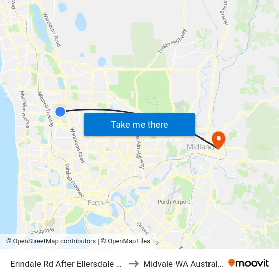 Erindale Rd After Ellersdale Av to Midvale WA Australia map