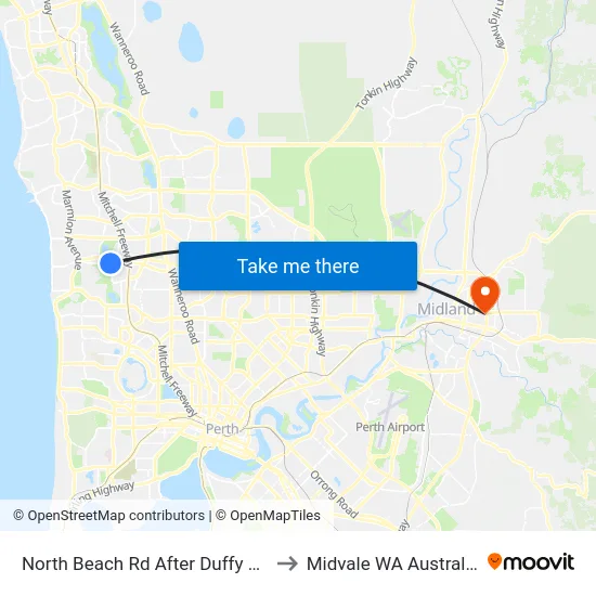 North Beach Rd After Duffy Rd to Midvale WA Australia map