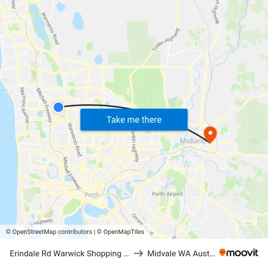 Erindale Rd Warwick Shopping Centre to Midvale WA Australia map