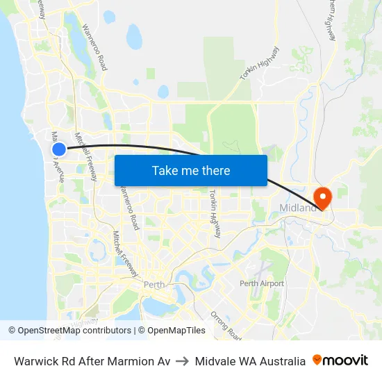 Warwick Rd After Marmion Av to Midvale WA Australia map