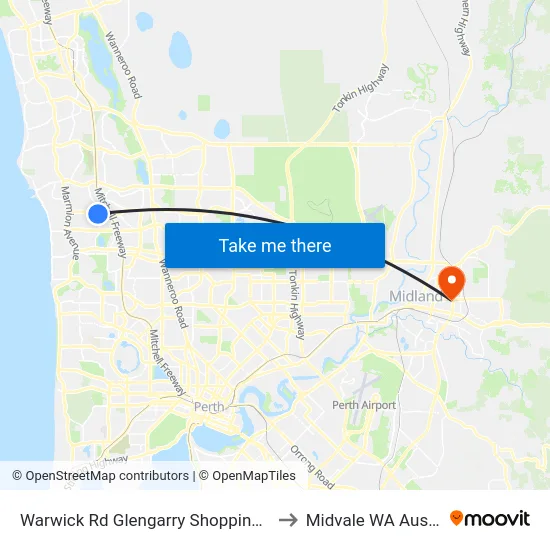Warwick Rd Glengarry Shopping Centre to Midvale WA Australia map