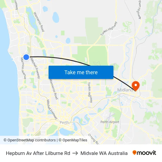Hepburn Av After Lilburne Rd to Midvale WA Australia map