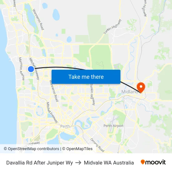 Davallia Rd After Juniper Wy to Midvale WA Australia map