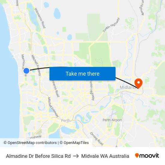 Almadine Dr Before Silica Rd to Midvale WA Australia map