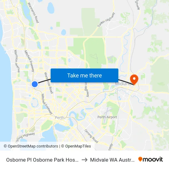 Osborne Pl Osborne Park Hospital to Midvale WA Australia map