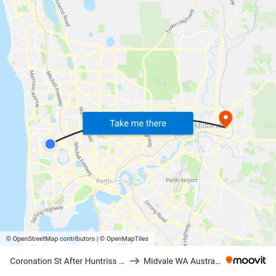 Coronation St After Huntriss Rd to Midvale WA Australia map