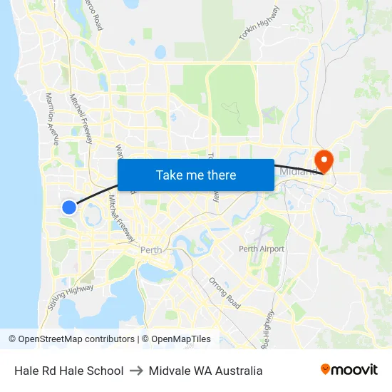 Hale Rd Hale School to Midvale WA Australia map