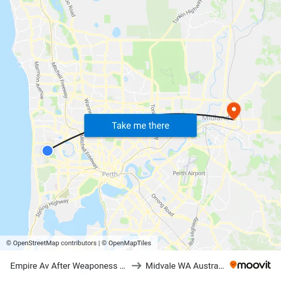 Empire Av After Weaponess Rd to Midvale WA Australia map